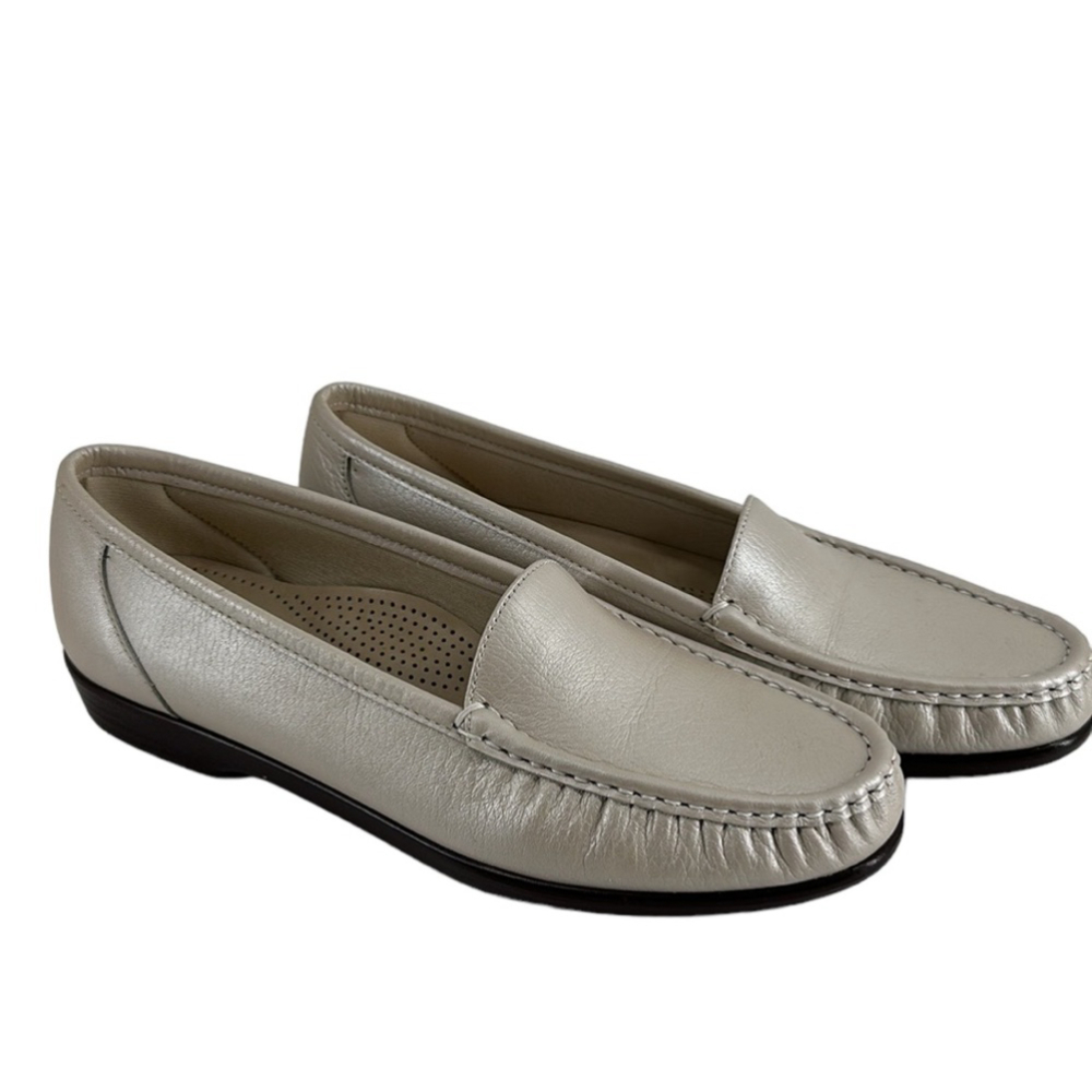 SAS simplify loafer gold metallic moccasin comfort shoe tripad mature sz 9.5 N